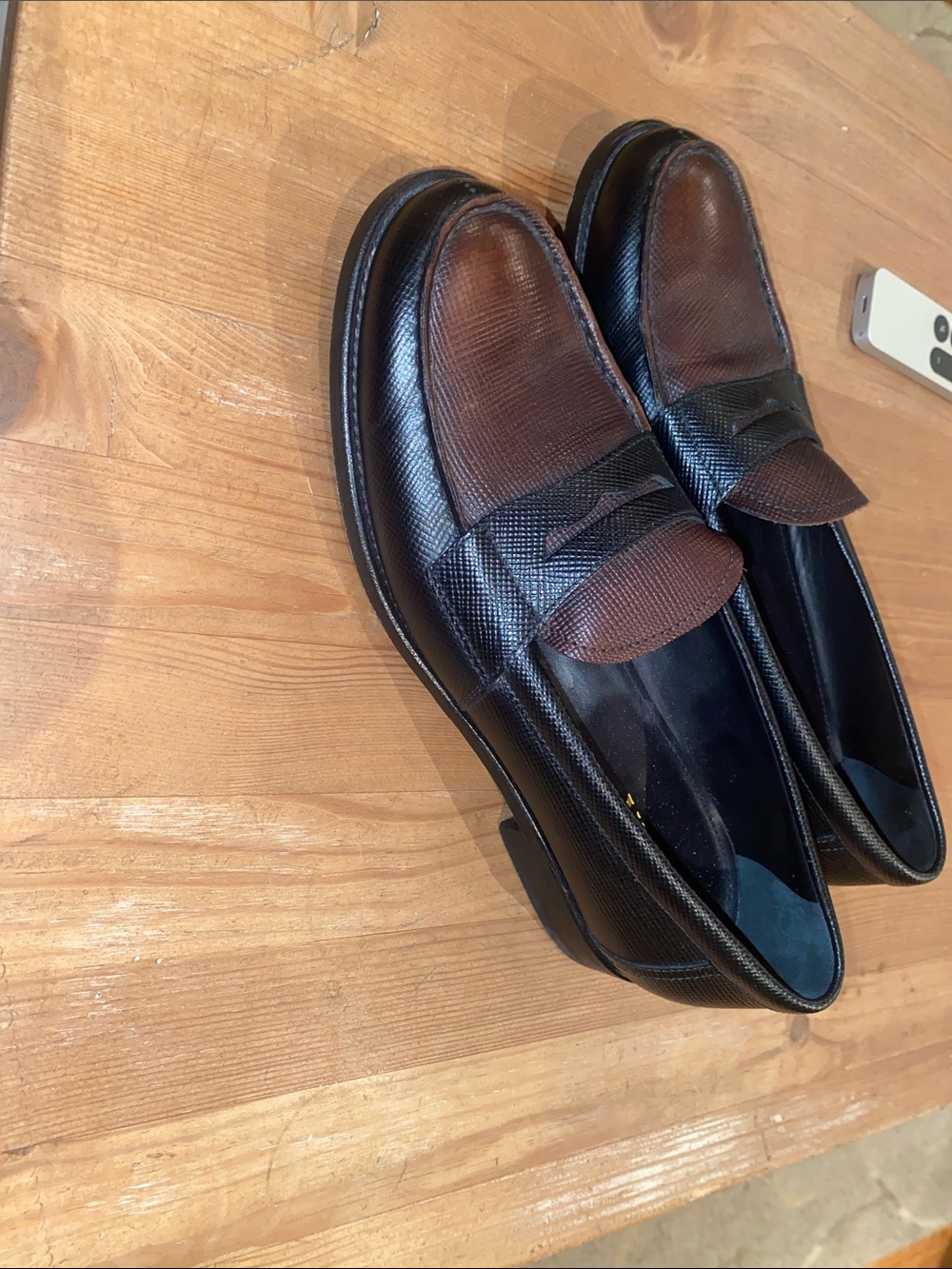 Women's Prada Two-Tone Brown & Black Penny Loafers